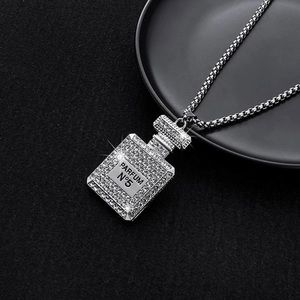 Women Fashion perfume bottle Necklace with rhinestones and chain